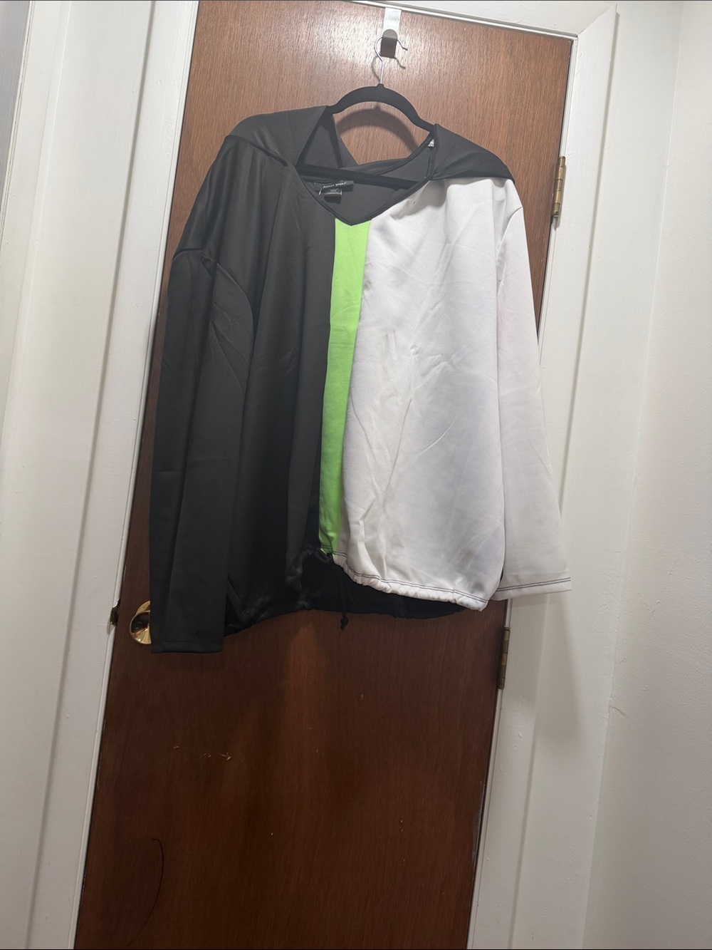Colorblock Hooded Pullover in Black, White & Lime